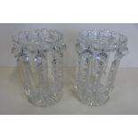 A pair of clear glass lustres, 20cm - some chips to lustres