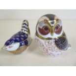 Two Royal Crown Derby paperweights, Tawny Owl and Wren, both good, no boxes