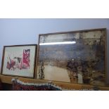 A 1960's framed Peter Clough mixed media abstract painting together with a watercolour, largest