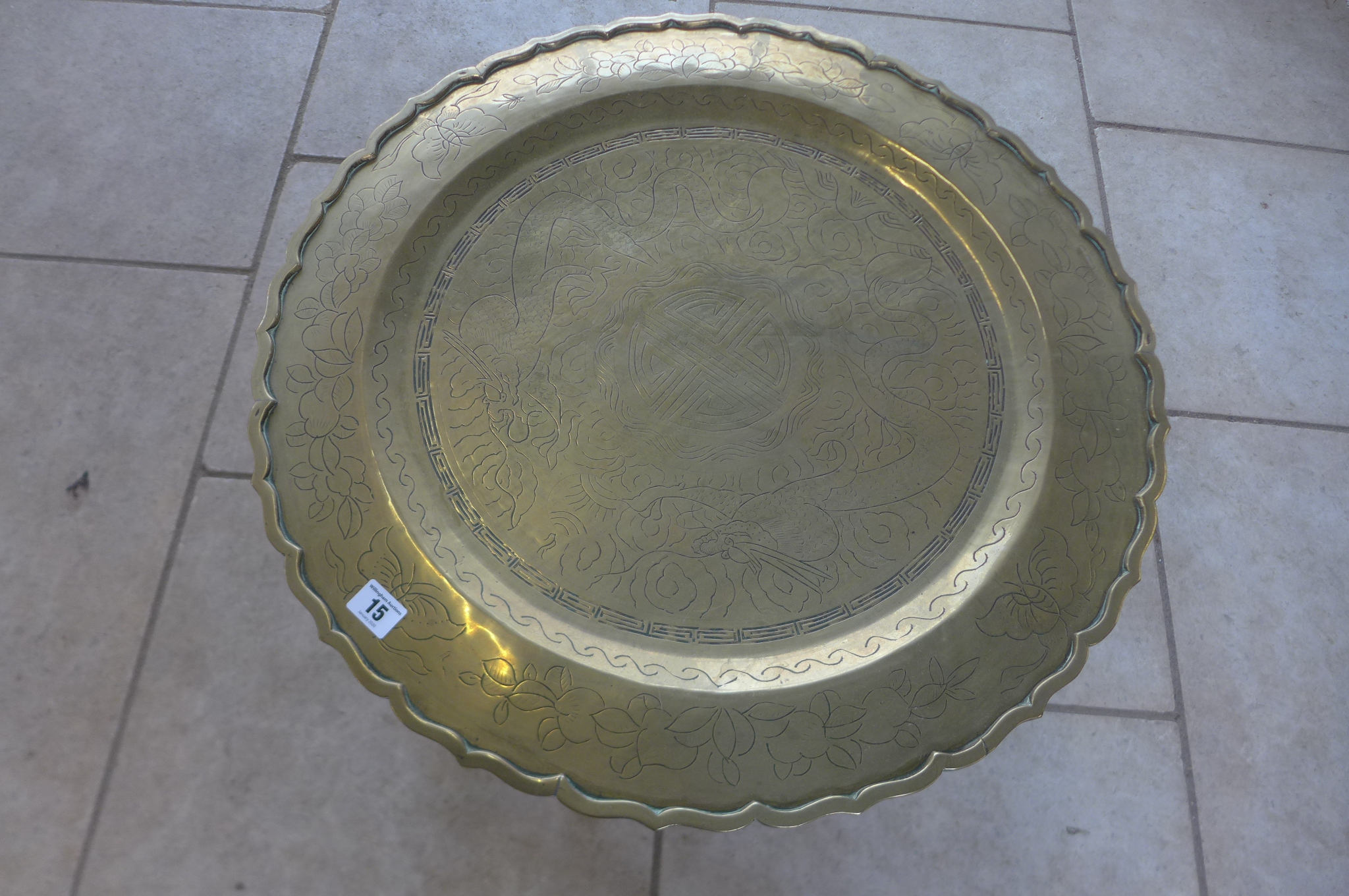 A Benairs table, with a brass dish top, 56cm tall, 60cm diameter - Image 2 of 2