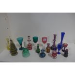 Sixteen pieces of coloured glassware