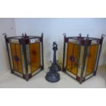 A pair of Victorian style coloured glass hanging lanterns, 31cm H x 19cm square