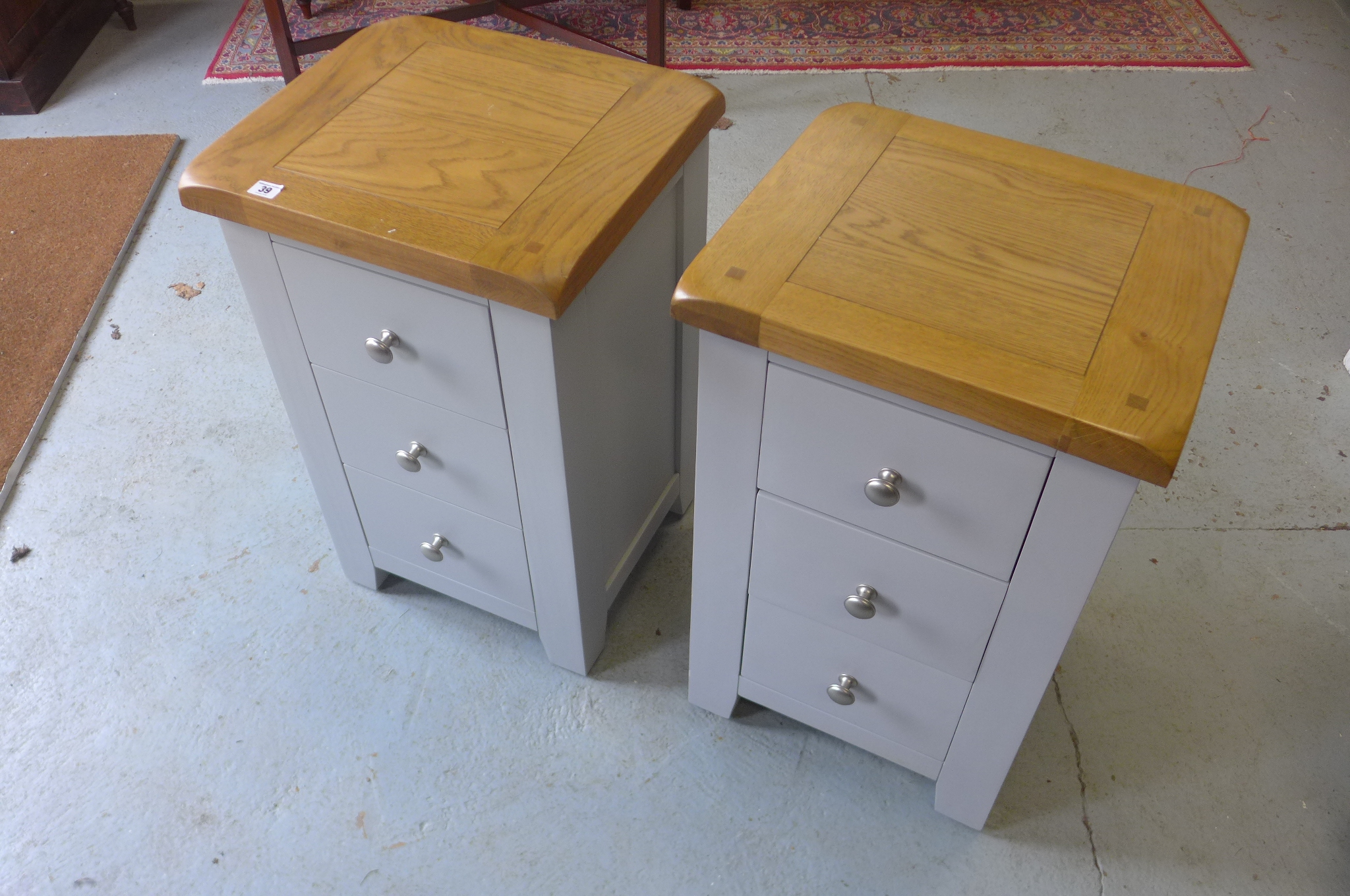 A pair of painted bedside tables, 45cm W x 40cm D x 72cm H