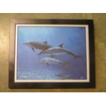 Sharon Kulesa - Suffolk artist - spotted dolphins - oil on canvas 34x44cm, signed
