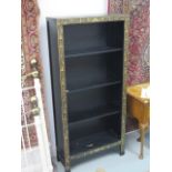 A chinoiserie style black tall bookcase with three shelves, 170cm tall x 80cm x 30cm - slight damage
