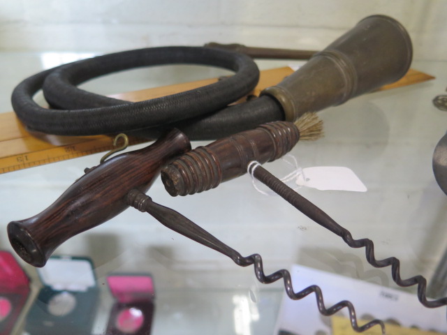 An interesting collection of bygones including an ear trumpet, two eye baths, parallel rule, opium - Image 2 of 3