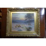 Syd Watson sheep in a snowy landscape, oil on canvas, signed and dated 07 - in a gilt swept frame,