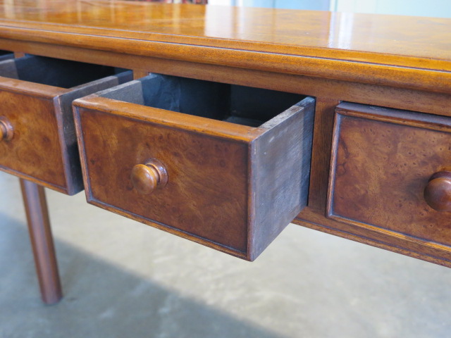 A walnut hall table with five small drawers, 77cm H x 108cm x 30cm - made by a local craftsman to - Image 3 of 3