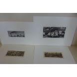 Four mounted Brian Sowerby etchings, three are signed largest 27x16cm, not including mount