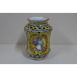 An Italian 20th century Albarello pottery vase, height 20cm - minor glaze loss on rim otherwise good