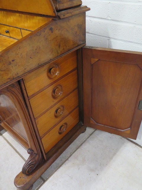 A Victorian burr walnut davenport desk with a stationary compartment, fitted interior and four - Image 6 of 6