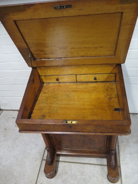 A Victorian burr walnut davenport desk with a stationary compartment, fitted interior and four - Image 5 of 6