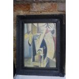An abstract oil on panel, possibly in the manner of Jaroslav Kafka, in a black painted frame,