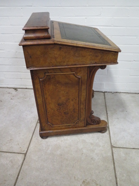 A Victorian burr walnut davenport desk with a stationary compartment, fitted interior and four - Image 4 of 6
