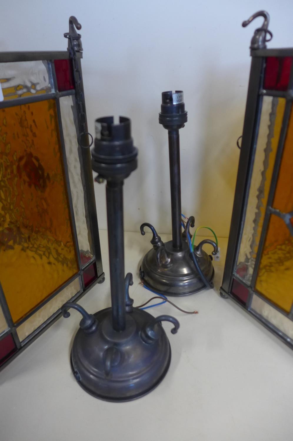 A pair of Victorian style coloured glass hanging lanterns, 31cm H x 19cm square - Image 2 of 3