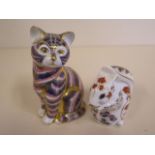 Two Royal Crown Derby paperweights, squirrel and cat, both good, no boxes