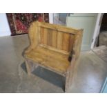 A rustic pine hall bench/pew, 91cm H x 80cm x 38cm