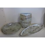 Three pieces of local Abington pottery all signed, largest piece 60cm long, all good