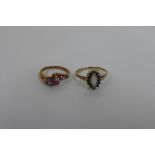 Two hallmarked 9ct gold rings, sizes L and R, approx 5.4 grams