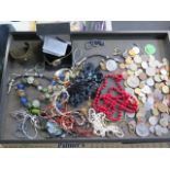 A small collection of costume jewellery and coins