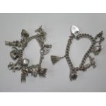 Two silver charm bracelets with various charms, approx 3.4 troy oz