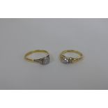 An 18ct diamond ring, approx 2 grams, and a 9ct dress ring, approx 2.3 grams