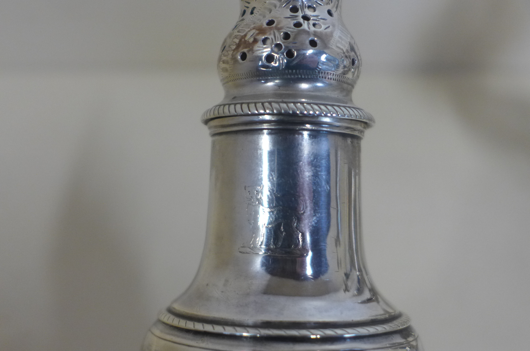 A pair of Georgian silver peppers, London 1816/17 - 15cm tall, maker TI, and a single pepper, - Image 2 of 4