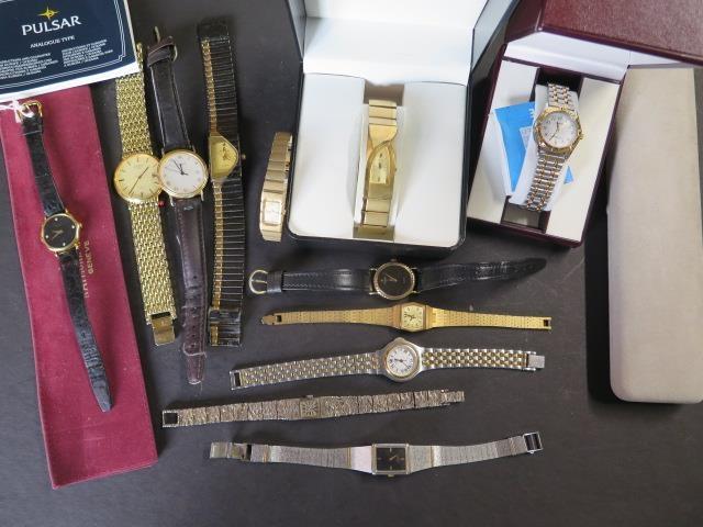 A collection of eight ladies quartz wrist watches including Raymond Weil, Pulsar, Rotary etc,