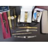 A collection of eight ladies quartz wrist watches including Raymond Weil, Pulsar, Rotary etc,