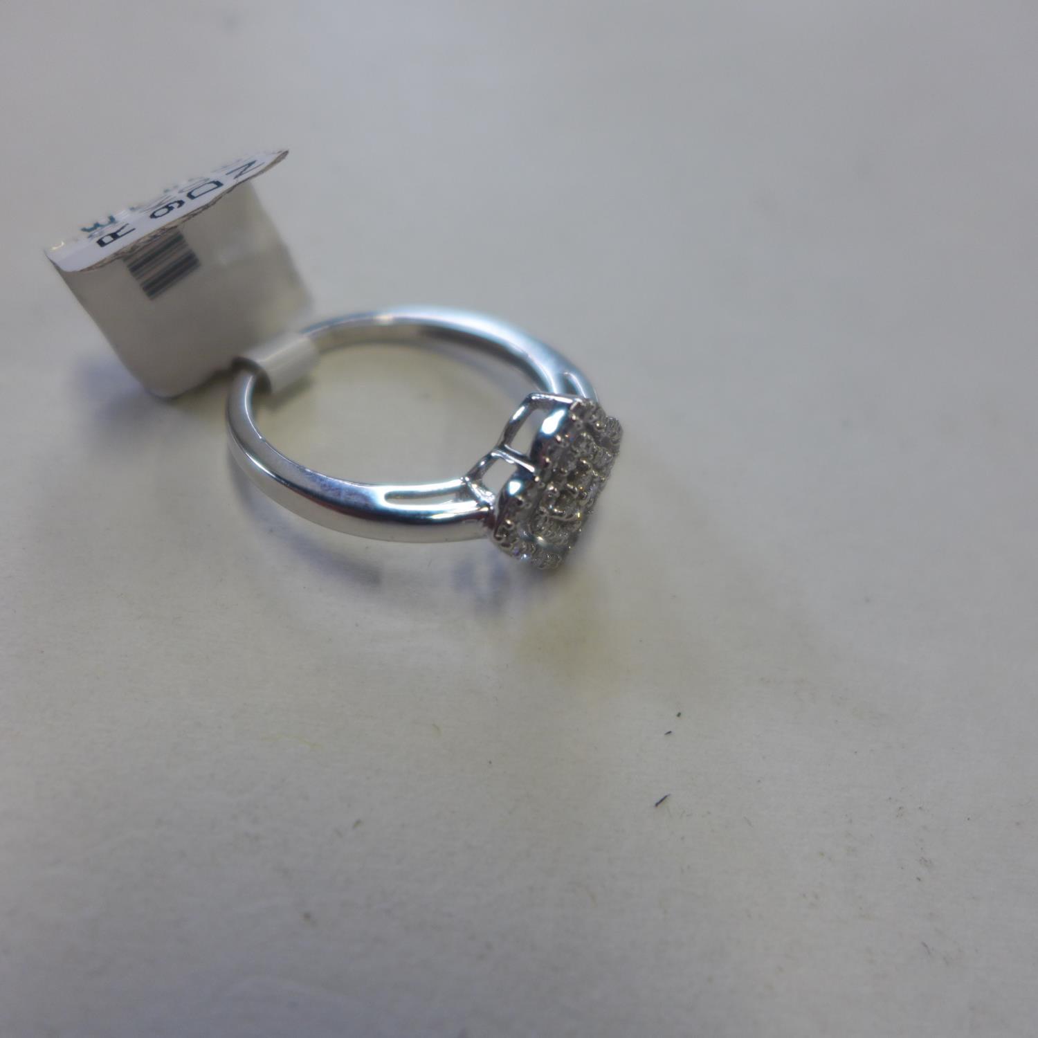 A 9ct white gold diamond cluster ring, size N, approx 2.2 grams - as new condition - Image 2 of 2