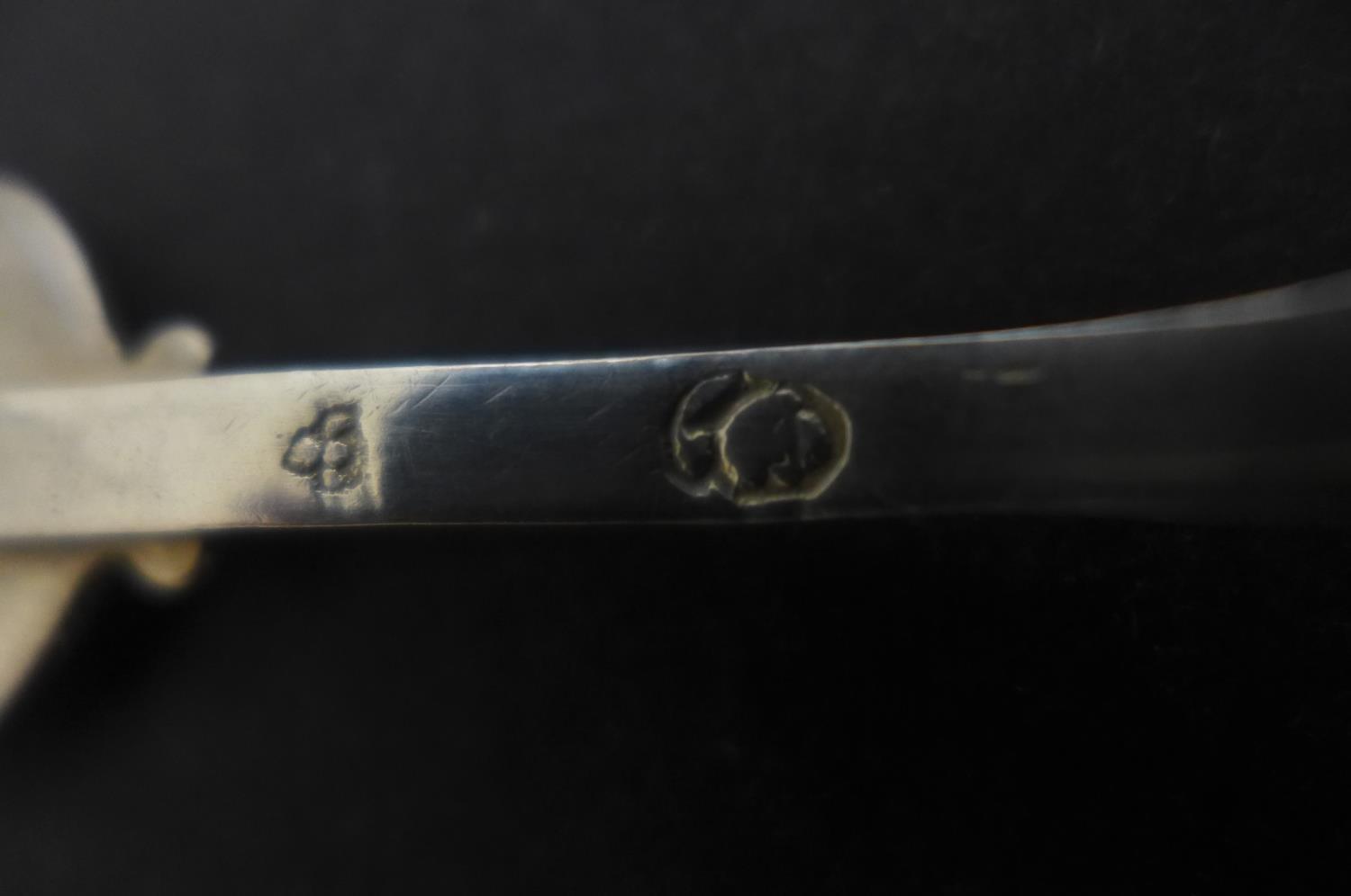 A large caddy spoon with continental hallmarks and later English hallmarks, London 1896 sponsor - Image 3 of 4