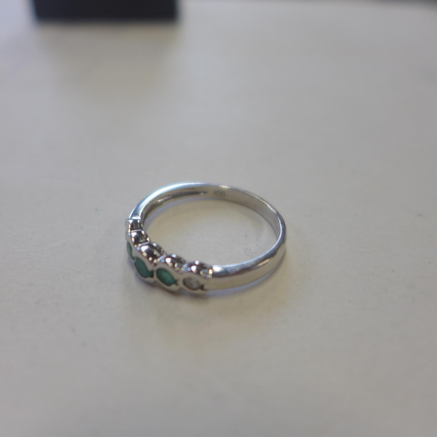 An 18ct white gold, emerald and diamond ring, size N, approx 2.2 grams - in generally good condition - Image 2 of 2