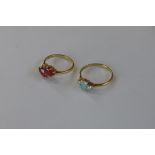 Two 18ct hallmarked gold rings, each with small diamonds, approx 5 grams, sizes M and P, minor wear,