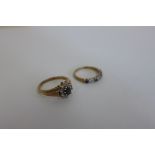 Two 9ct hallmarked gold diamond and sapphire rings, sizes K and M, approx 4.3 grams
