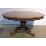 A superb early Victorian rosewood circular tilt top dining table with double moulded edge standing