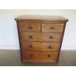 A Victorian mahogany veneered two over three chest of drawers for restoration, condition good colour