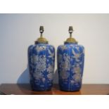 A pair of chinoiserie table lamps, will need re-wiring, otherwise generally good condition - 46cm