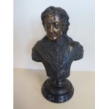 A bronze bust of George II on a marble base, 35cm tall