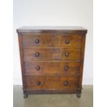 A Victorian mahogany veneered two over three chest of drawers for restoration, turned drawer knobs