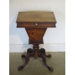 A 19th century walnut sewing box with a fitted interior, 48cm W x 74cm H