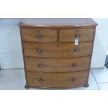 A good quality Victorian bow front chest with mother of pearl inlaid drawer knobs and standing lobed