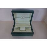 A Rolex green leather watch box with suede lining, 7.5cm tall x 18cm x 13cm - some scuffs and