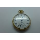 A 9ct gold Waltham packet watch with white enamel face, case and dust cover fully hallmarked,