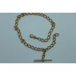 A 9ct gold watch chain marked 9 375 - 37cm long, in generally good condition, clasp working,