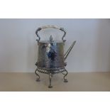 A Victorian plated four pint spirit kettle with pineapple finial, 41cm tall, some wear to plate