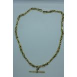 A 9ct yellow gold double Albert watch chain, 46cm long, approx 43.3 grams, in good condition,