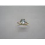 A 14ct gold aquamarine and diamond ring, size M, approx 2 grams, generally good condition, marked