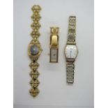Two gold plated Gucci ladies wristwatches with quartz movements, currently not running and wear