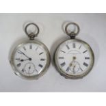 Two silver pocket watches, both stamped 935 - both dials with very slight cracks to enamel, appear