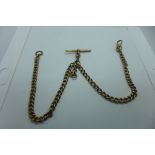 A 9ct gold watch chain with running link to T-Bar, fully hallmarked, weight approx 40.3 grams,